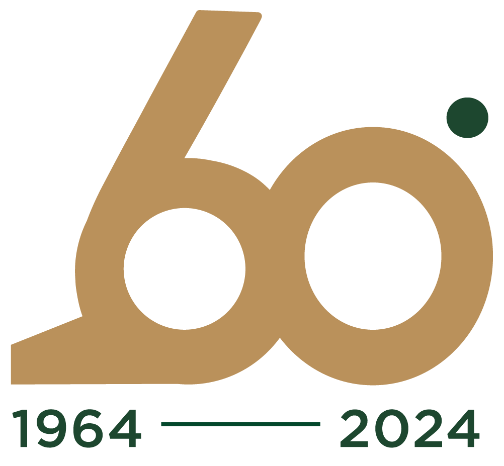 Logo celebrativo dei 60 anni di Paver (1964-2024), con design moderno in oro e verde.