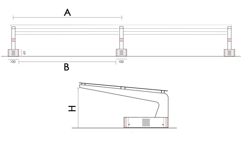Disegno tecnico di una struttura prefabbricata con copertura ondulata.