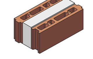 Render di blocchi edilizi in laterizio porizzato a incastro, marchio Paver, con struttura alveolare per migliorare l'isolamento termico.