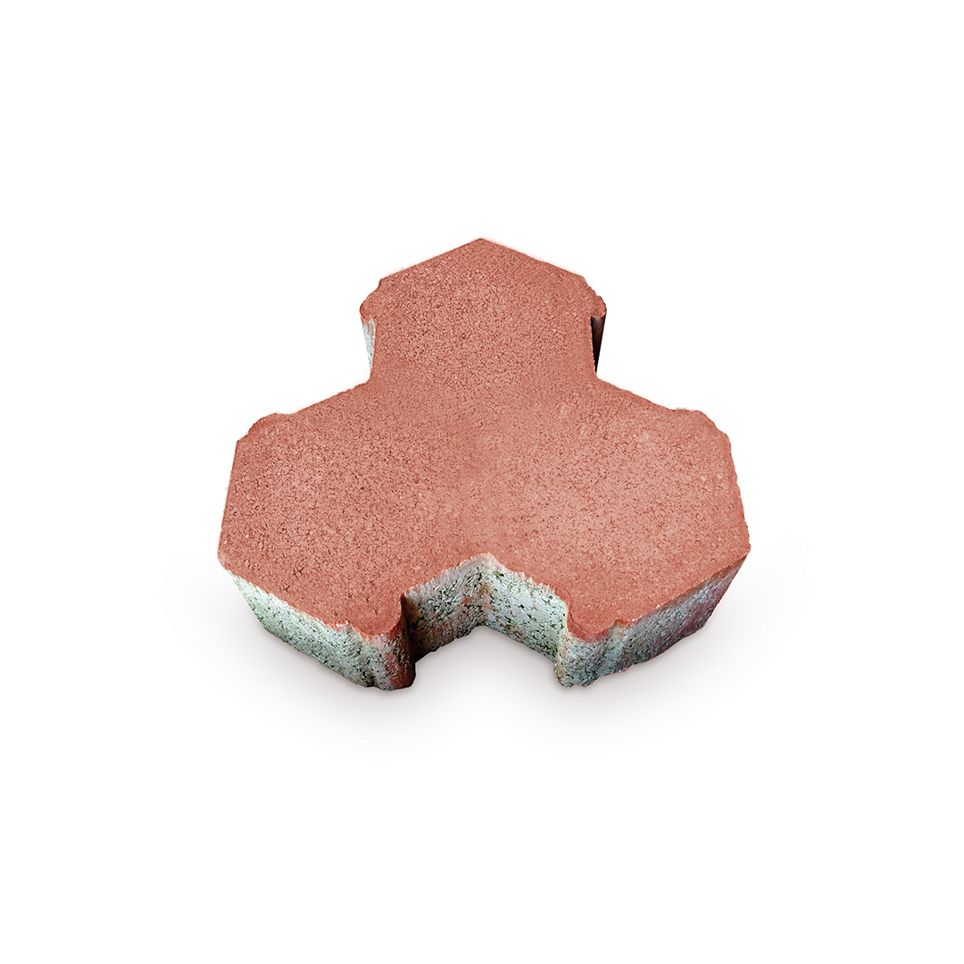 Blocco in cemento drenante ad incastro con forma geometrica e superficie rossa.