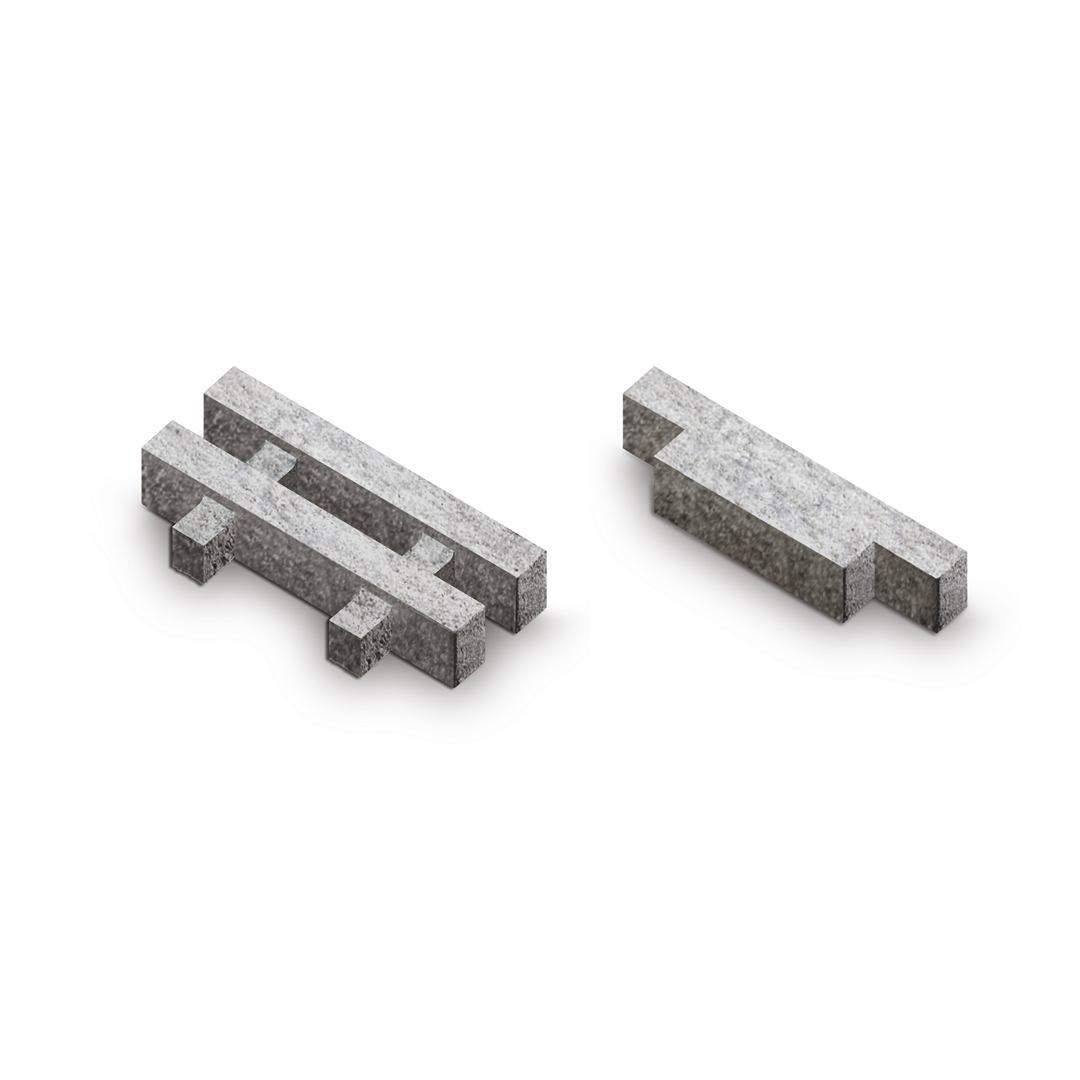 Blocchi in cemento per pavimentazione drenante con design a listoni modulari.