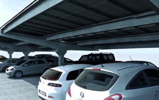 Parcheggio coperto con struttura prefabbricata in cemento.